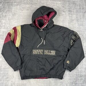 Vtg Boston College Eagles Jacket Mens Small Black Kangaroo Pouch 90s Color Block